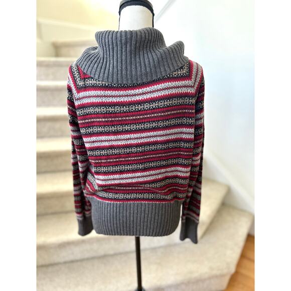 Eddie Bauer Red & Grey Fair Isle Cashmere & Angora Rabbit Cowl Neck Sweater - Picture 5 of 7